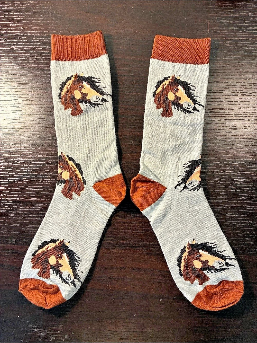 Horse Print Gray & Orange Socks NWT